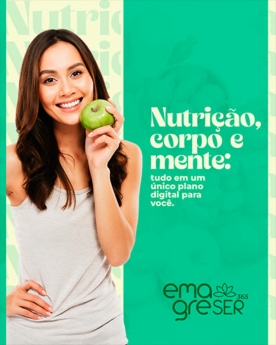 Post da Emagreser 365 com mulher sorrindo segurando uma maçã verde