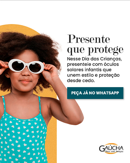 Post da Ótica Gaúcha de Dia das Crianças com menina de óculos escuros